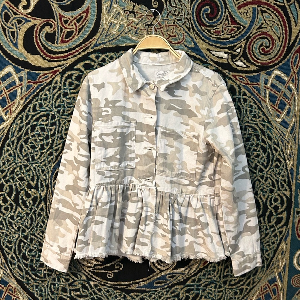 Mud Pie white camo button up denim dress